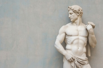 Fototapeta na wymiar Antique Greek Marble Statue of a Young Man - Copy Space Available, generative AI