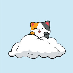 Cute Cat On Cloud Vector