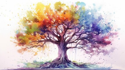 Naklejka na ściany i meble Watercolor tree. Generative AI