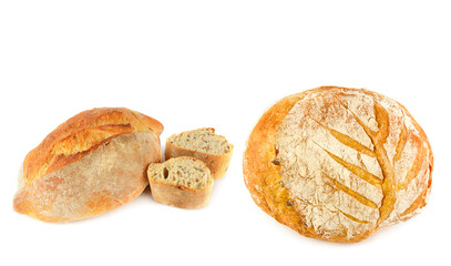 Bread and ciabatta isolated on white.