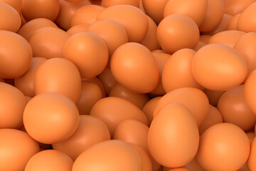 Many farm raw organic brown chicken eggs background from local market
