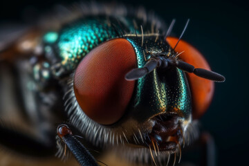 Incredible macro close up of fly eyes and head. Ai generated