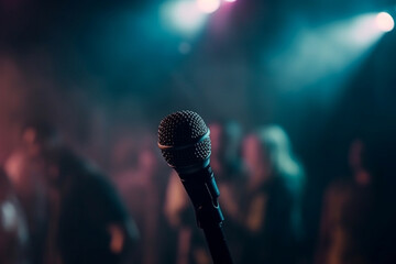 Photography of a concert microphone close up macro on stage. Ai generated