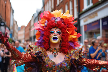 drag queen celebrating at the pride parade