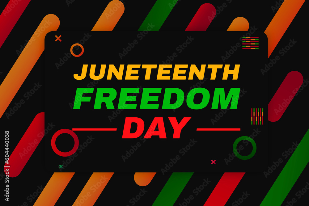 Poster juneteenth freedom day backdrop with colorful typography and random shapes design. modern juneteenth