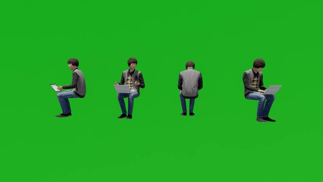3d man site talk green screen people chroma key background render animation different view render animation 