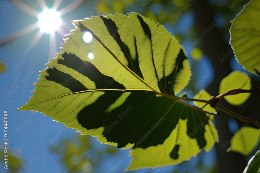 Poster sunlight filtering through green tree leaves. generative ai