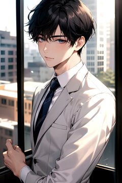 a young, competent, and passionate new office worker, japanese anime style illustration. generative AI