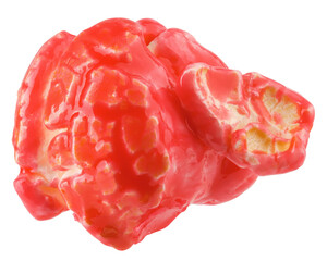 Colored fruity popcorn isolated on white background, clipping path, full depth of field