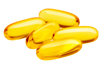 Fish oil pill, omega 3, isolated on white background, full depth of field - obrazy, fototapety, plakaty