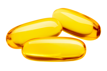 Fish oil pill, omega 3, isolated on white background, full depth of field