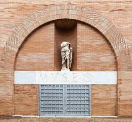 Main entrance to the National Museum of Roman Art in Merida, Spain, devoted to archaeology and Roman art. - 604444051