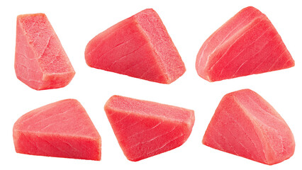 raw tuna steak, fish isolated on white background, full depth of field