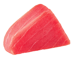 raw tuna steak, fish isolated on white background, full depth of field