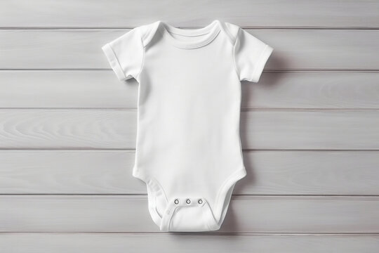 Gender-neutral newborn bodysuit mockup in minimalist setting, generative AI