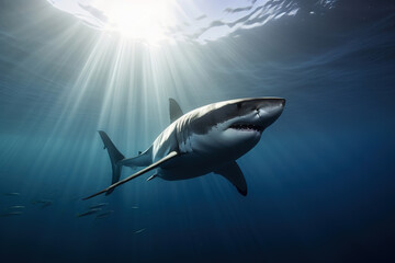 Great white shark swimming under the sea, generative ai 