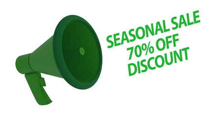 seasonal sale banner template. Advertising design for social network vector illustration. Template for retail promotion and announcement. Online shopping and marketing flyer with 3d green megaphone