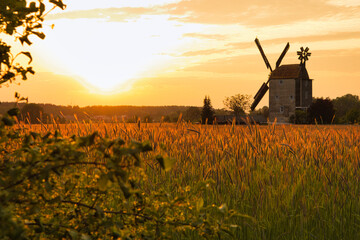 Windmühle - Sonnenuntergang - Abend - Feld - Windmill on Sunset -  Colorful - Field - Clouds - Sky...