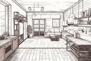 Isolated Hand Drawn Illustration of a Home Interior. Generative AI