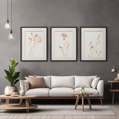 Photo of a cozy living room with stylish furniture and colorful art on the walls created with Generative AI technology