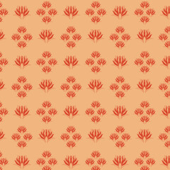Floral seamless vector pattern with coral peach color background.