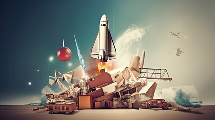 Start up concept, digital art collage, AI generated