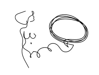 Woman silhouette body with comment as line drawing picture on white