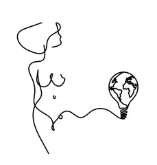 Woman silhouette body with  light bulb as line drawing picture on white