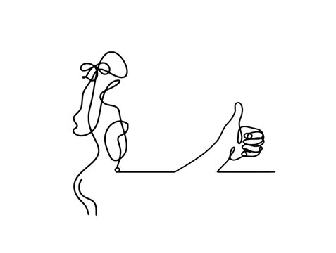 Woman silhouette body with hand as line drawing picture on white