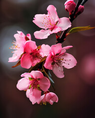 Blooming sakura branch. Cherry blossom in spring. Spring sakura blossom on a tree branches, generative ai 