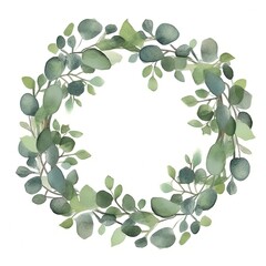 Green watercolor wreath. Illustration AI Generative.