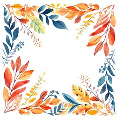 Fototapeta na wymiar Watercolor autumn leaves frame. Illustration AI Generative.