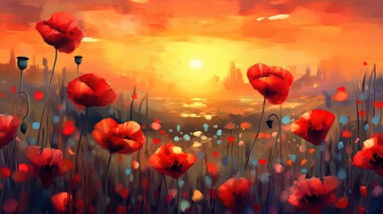 Fototapeta na wymiar Watercolor poppy flower. Illustration AI Generative.