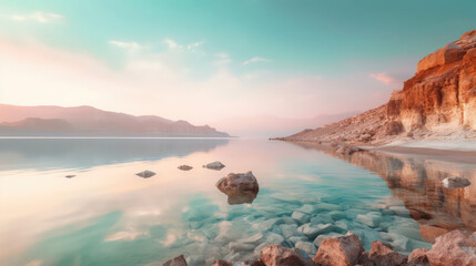 Fototapeta na wymiar Stillness of the Dead Sea Panorama Illustration