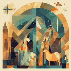 Jesus nativity scene abstract, watercolor, and vector illustrations