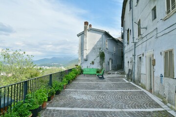 A narrow street of Macchia d'Isernia, a medieval village in the mountains of Molise., Italy.