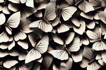 Many folded paper butterflies flying as wallpaper background