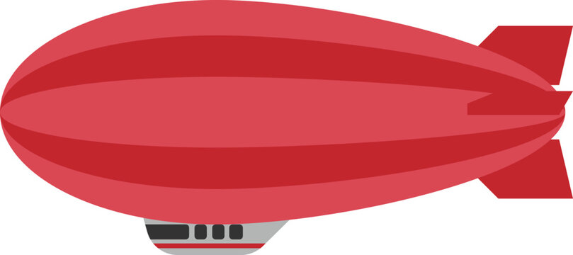 Flat red blimp vector illustration. Zeppelin.