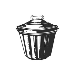 Baking dish for cupcake. Hand drawn ink illustration. Black and white ink sketch outline vector.  