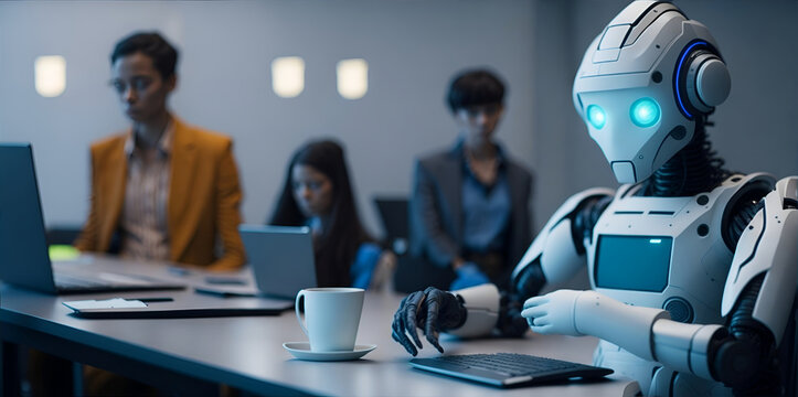 Robot in class, working with students, classroom, learning, future learning, robot learning, machine learning, generative ai