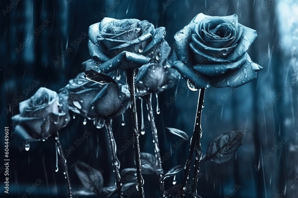 Poster a cluster of three roses placed on a table in the room. generative ai