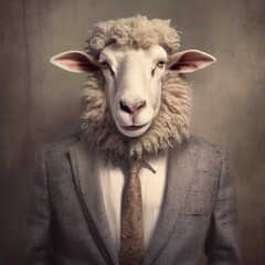 A successful businessman dressed as a sheep. (Generative AI)