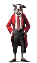 Badger dressed in a suit like a businessman, isolated on white (generative AI)