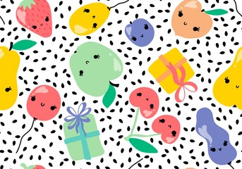 Summer cartoon fruit seamless apples and cherry and peaches and plums and pears pattern for birthday gifts