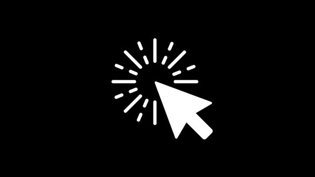 Cursor icon animation with Click Arrow on black background. Tap and Press Arrowhead in Alpha Channel 