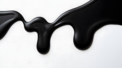 Close up of black paint shapes on white background with copy space