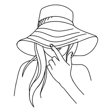 recommend clip art: Girl in panama hat from the sun one continuous line art. Young lady in a hat with a minimalist linear style print. Vector illustration.
