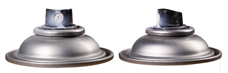 Pressurized paint can nozzle. Spray can for painting. Isolated background.