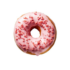 A single pink donut on a transparent background, Generative AI