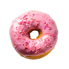 A single pink donut on a transparent background, Generative AI